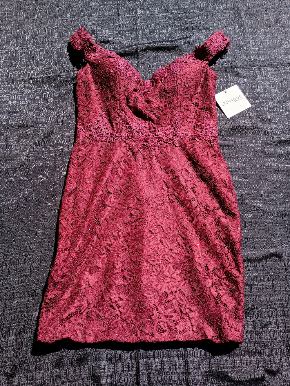 Intrigue Burgundy Lace Mini Dress with Sweetheart Neckline